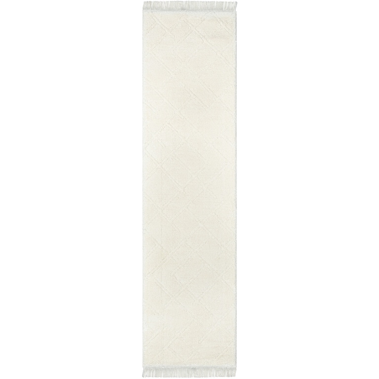 Well Woven Marina Firth Solid High Low Shag Area Rug - Ivory - 2' 7" x 9' 10" - Runner