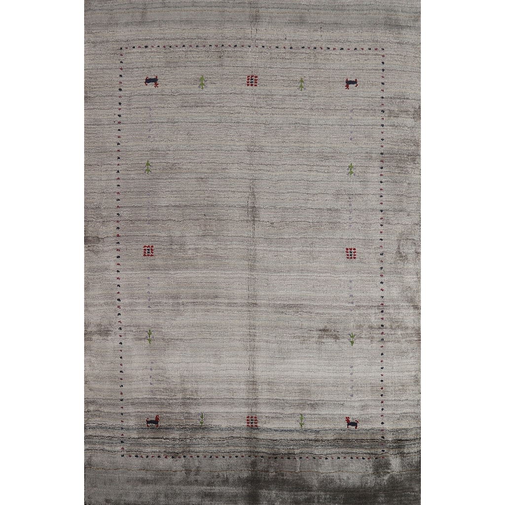 Hand Knotted Oriental 100% Wool Carpet Tribal Animal Pictorial Greys & Charcoal Gabbeh Area Rug - 5' 9'' X 4' 1''