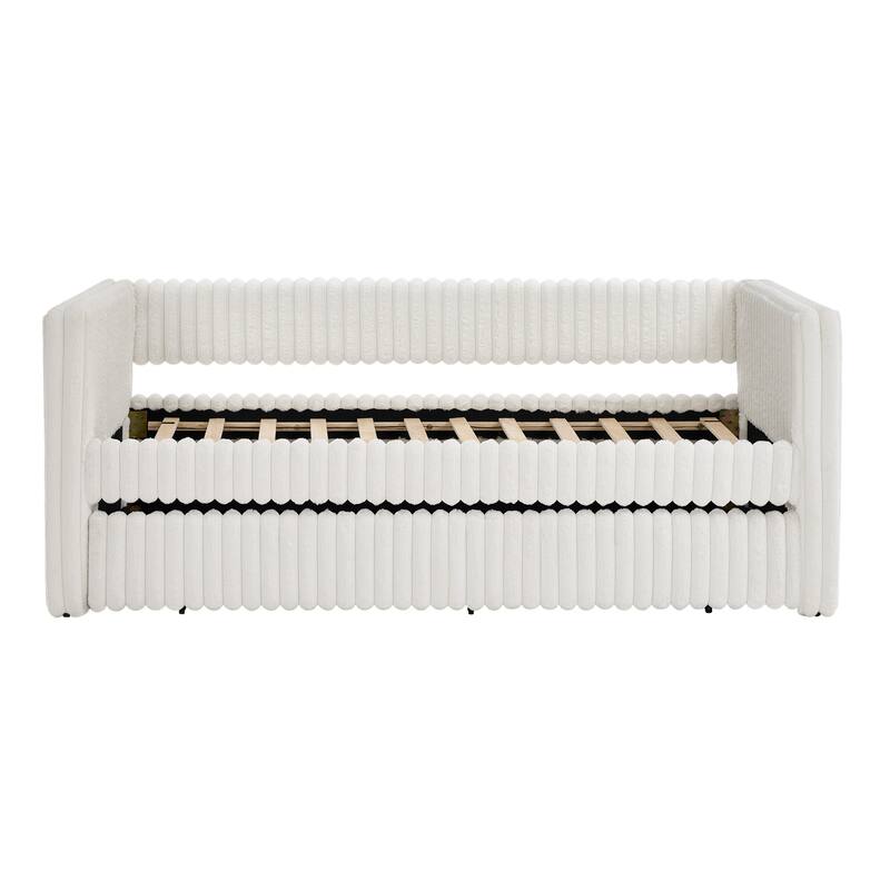 Striped Corduroy Fabric Upholstered Daybed with Trundle,Twin Size