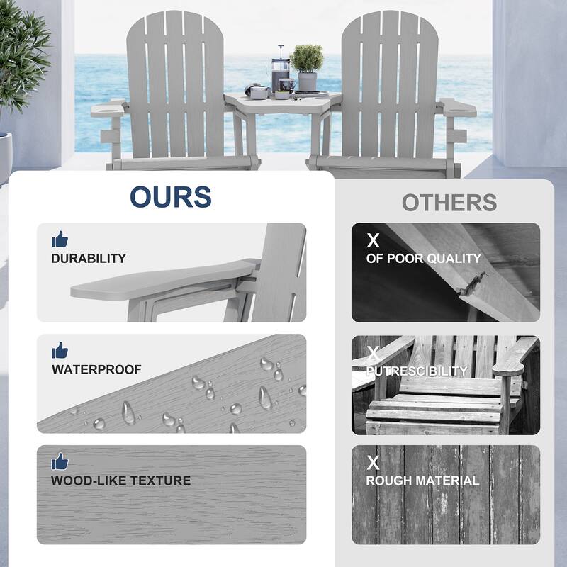 Outdoor All Weather Adirondack Chairs with Movable Footrests, Set of 5/3.