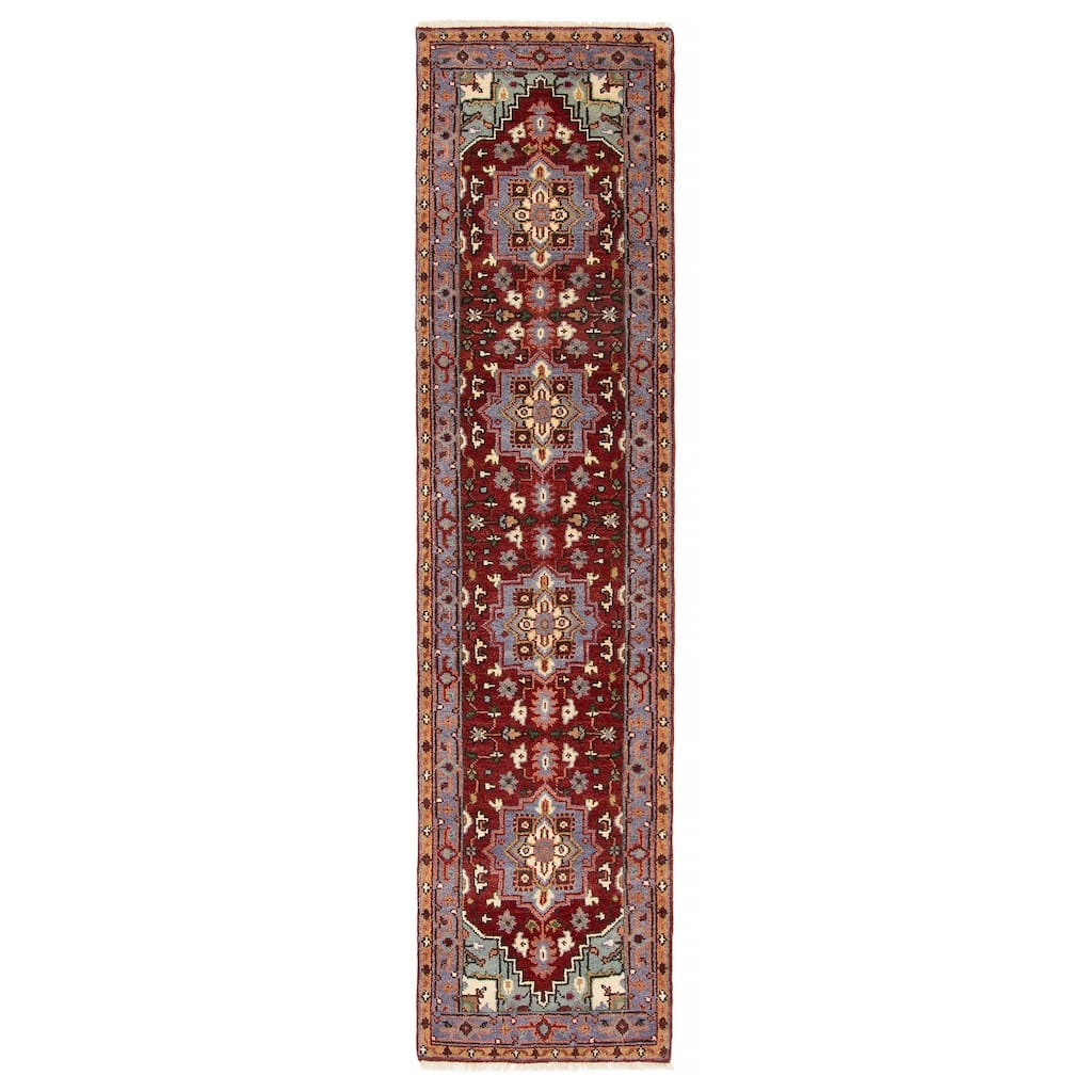 ECARPETGALLERY Hand-knotted Serapi Heritage Dark Red Wool Rug - 2'5 x 10'2
