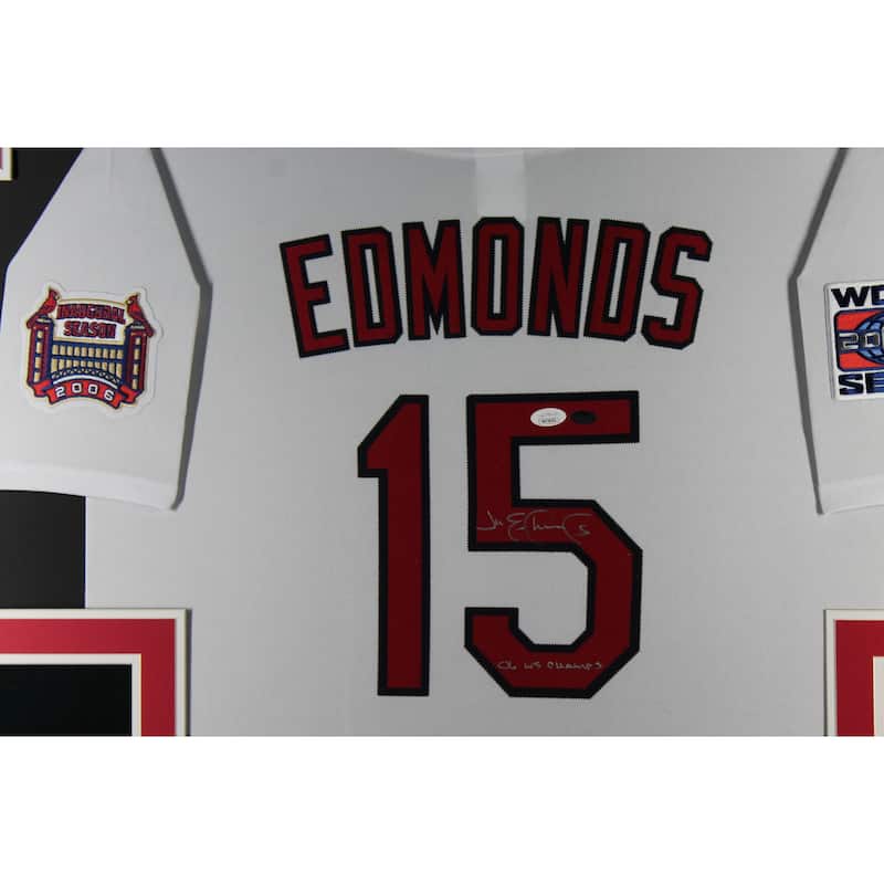 Jim Edmonds Autographed St Louis Cardinals Signed 2006 World Series Majestic Baseball Framed Jersey JSA COA - 8'6" x 11'6"