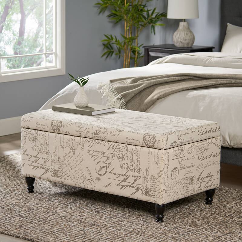 Luke Fabric Storage Ottoman Bench by Christopher Knight Home - Beige