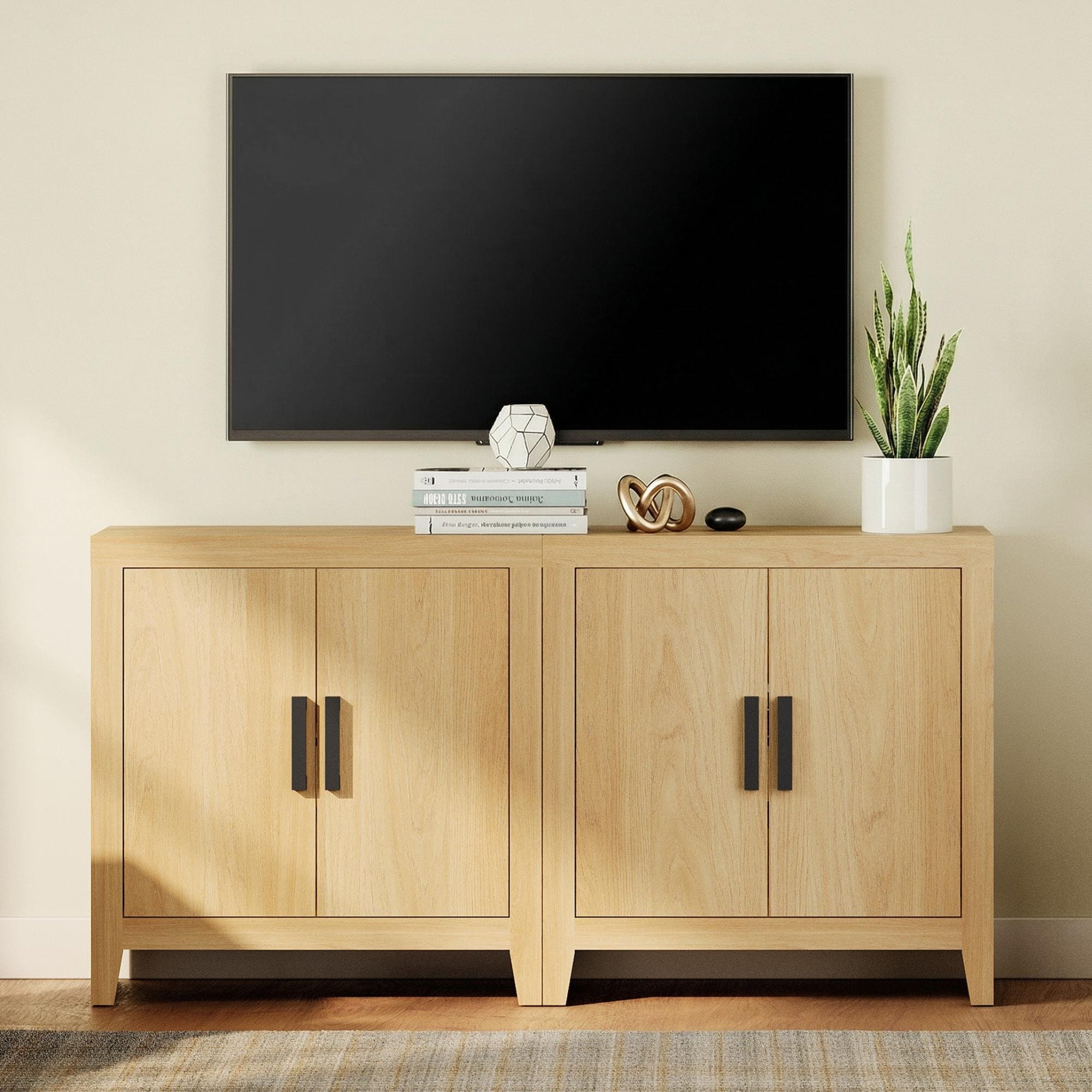 WAMPAT Modern Farmhouse Entertainment Center with Storage Door & Adjustable Shelf