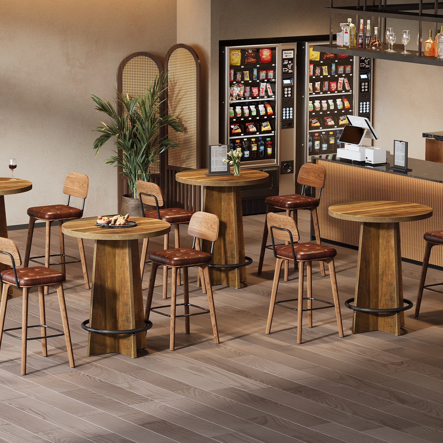 Wood Bar Table, Bistro Pub Table, Coffee House Kitchen Dining Home