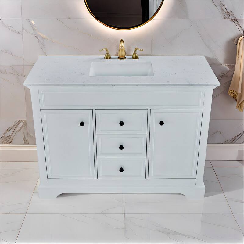 Naeb 48 in. W x 22 in. D x 36 in. H Single Sink Bathroom Vanity in White with White Quartz Countertop