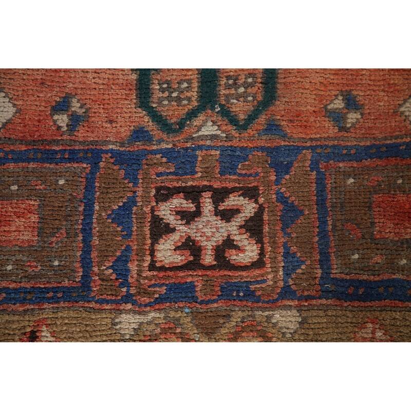Geometric Ardebil Persian Vintage Runner Rug Hand-knotted Wool Carpet - 3'6" x 10'0"
