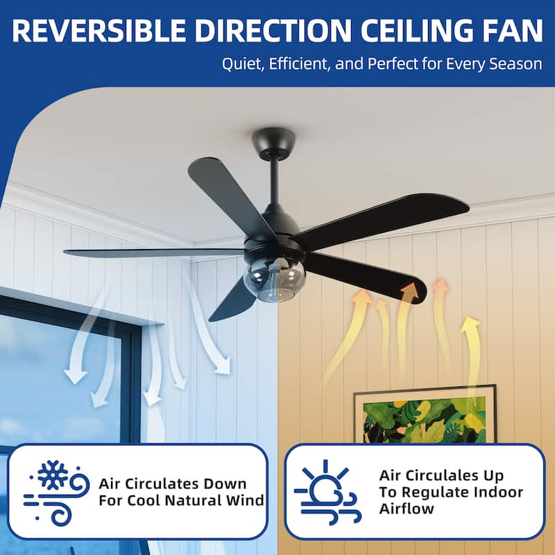 Moasis 42 to 52 Inch Ceiling Fan with Glass Light Shade and Remote Control