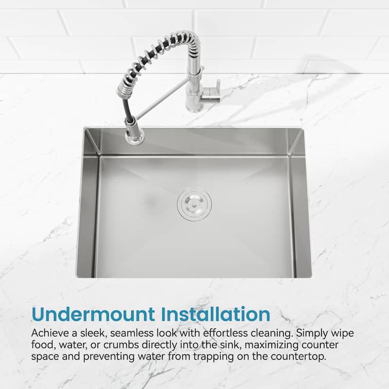 Stainless Steel Kitchen Sink, 27″x19″ Single Bowl, Undermount Handmade Sink in Brushed Nickel, with US Standard Drain and Hook