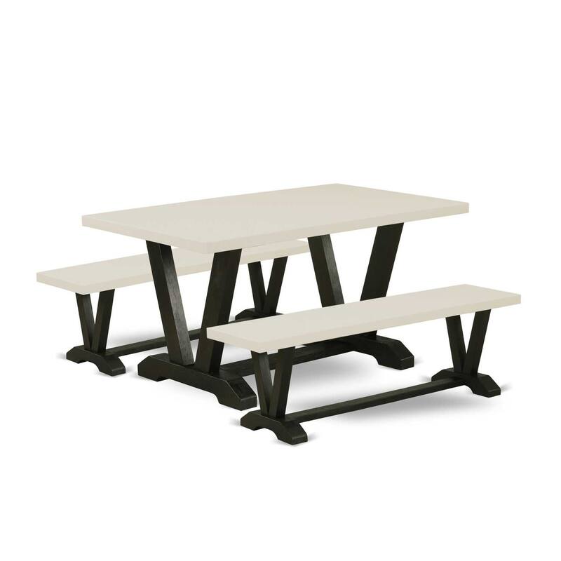 HomeStock 3-Piece Rectangle Natural Oak Finish Solid Wood Top Dining Table with 2-Benches