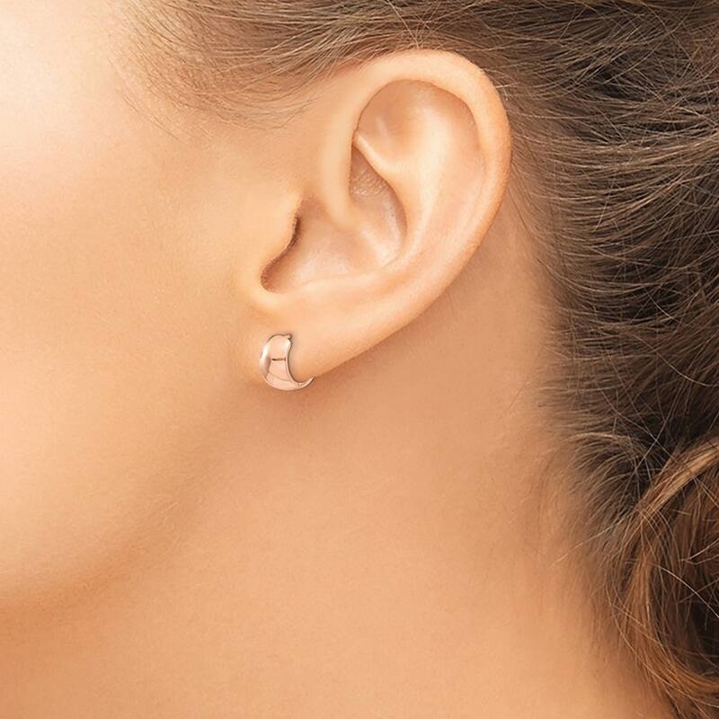 Curata 14k Rose Gold Solid Polished Hinged Wide Huggies Hoop Earrings 11x7mm