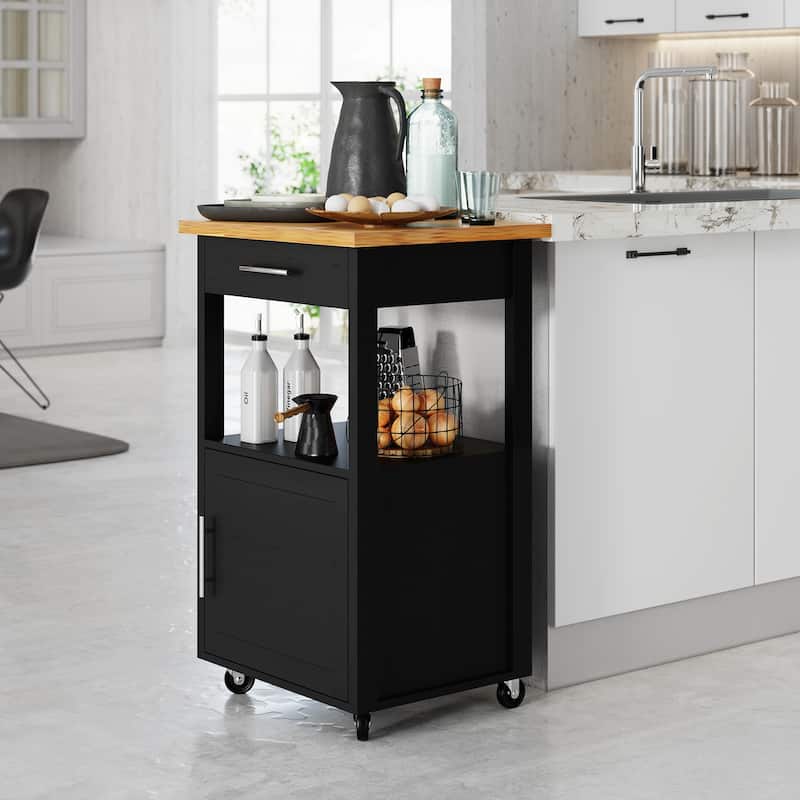 Futzca Kitchen Island Cart with Storage,Rolling Kitchen Island Side Table on Wheels with Worktop, White - N/A - Black