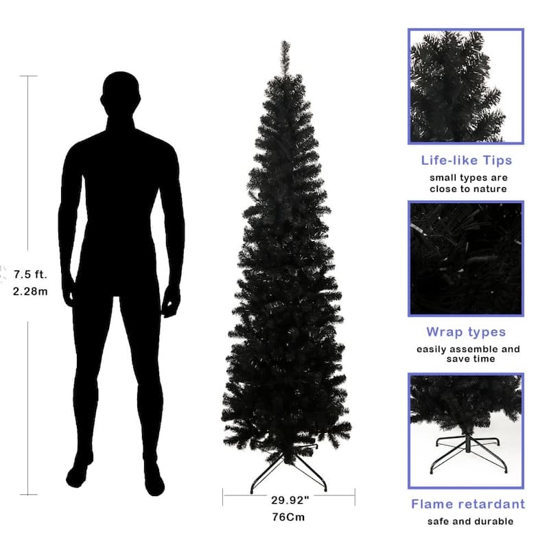 7.5 FT Black Slim Artificial Christmas Tree
