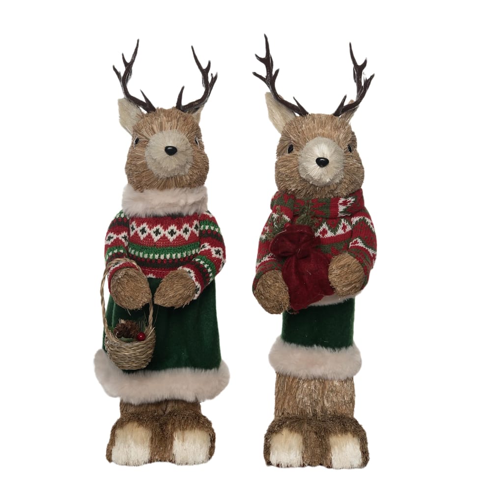 Transpac Large Foam Sisal Festive Reindeer Set of 2 Christmas Home Decorations