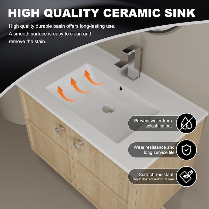 30" Wall-Mounted Bathroom Vanity whit Ceramic Sink