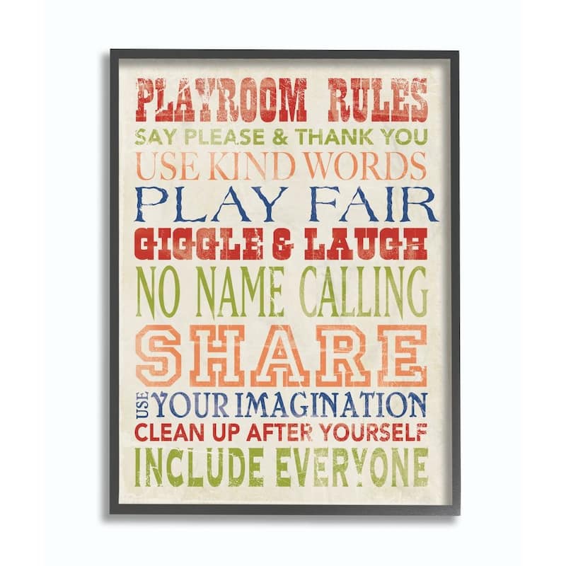 Stupell Playroom Rules In Four Colors Wall Art, Design By Stephanie Workman Marrott - 16x20 - Black