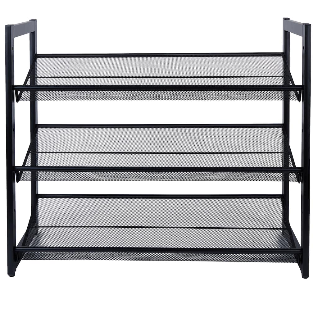 Organize It All 3 Tier Adjustable Mesh Shoe Rack in Black