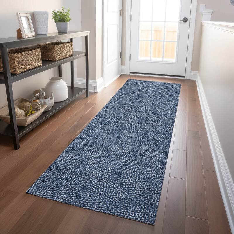 Machine Washable Indoor/ Outdoor Solid Modern Chantille Rug - Navy - 2'3" x 7'6"