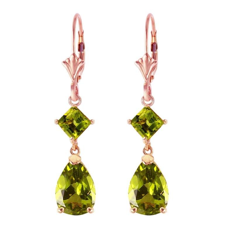 4.5 Carat 14k Solid Gold Green Peridot Gemstone Dangle Earrings