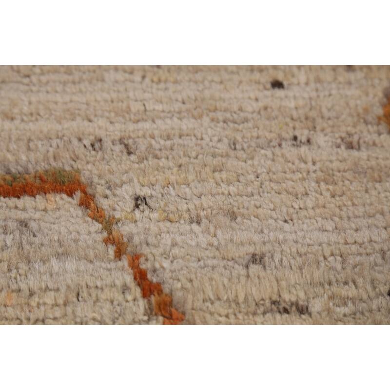 Geometric Beige Moroccan Oriental Area Rug Handmade Tribal Wool Carpet - 6'11" x 9'9"