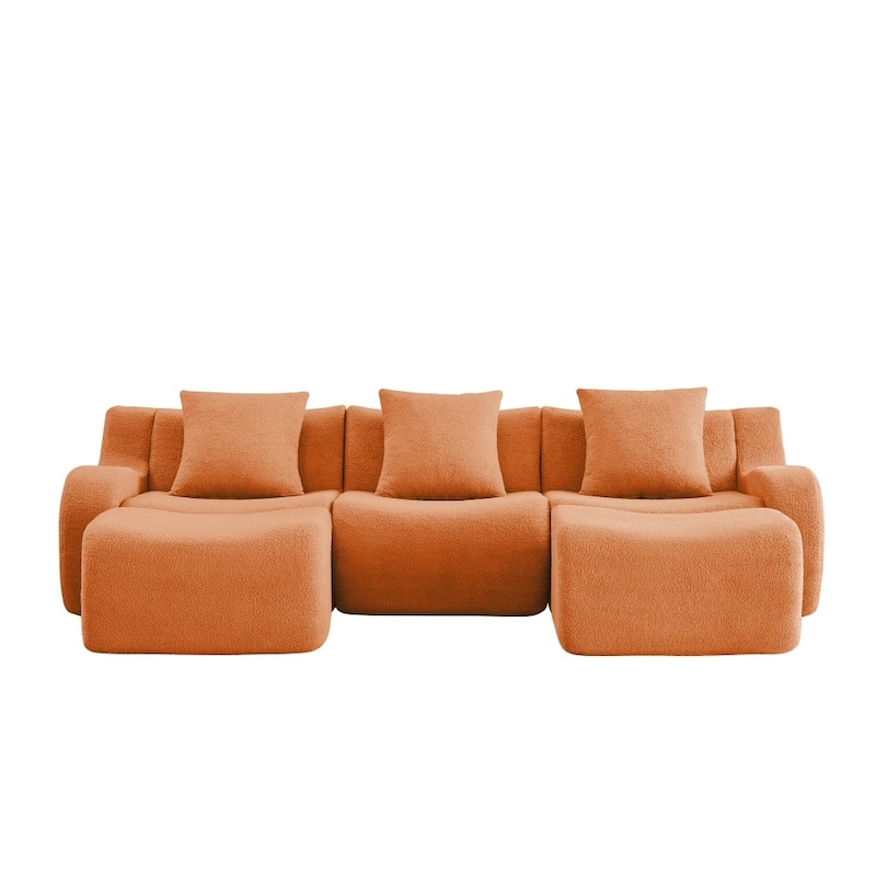 115.3" U-shaped Soft Teddy Fabric Boneless Sectional Sofa for Relaxed
