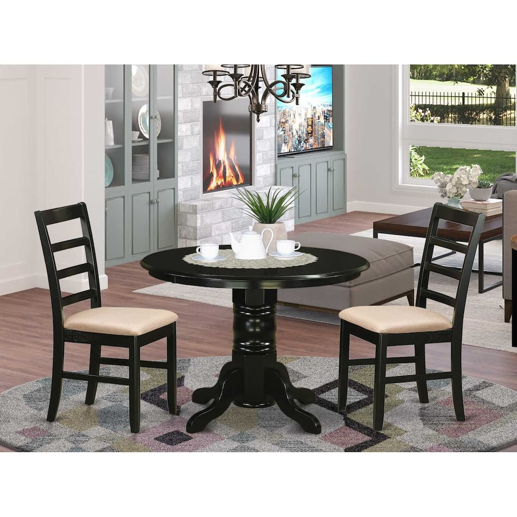 HomeStock 3-Pc Black Finish Solid Wood Top - Dining Room Set - Seats 4