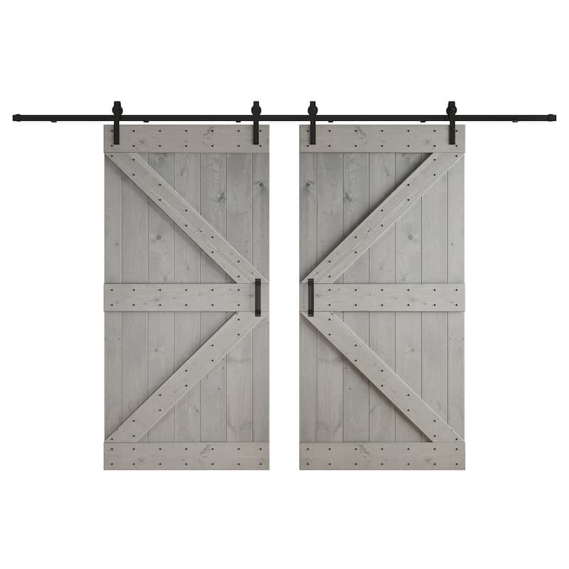 Coast Sequoia 48in/60in/72in/76in/84in x 84in K Series Pine Wood Double Sliding Barn Door With Hardware Kit - 84inx84in - Light Grey