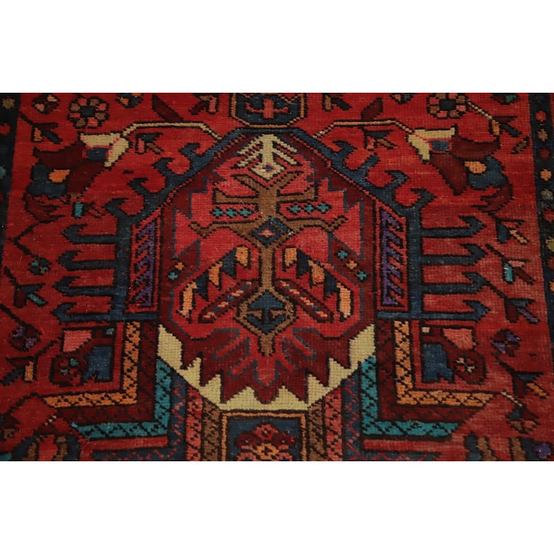 Hand Knotted Oriental 100% Wool Carpet Traditional Floral Oranges & Rust Heriz Runner Rug - 12' 8'' X 3' 3''