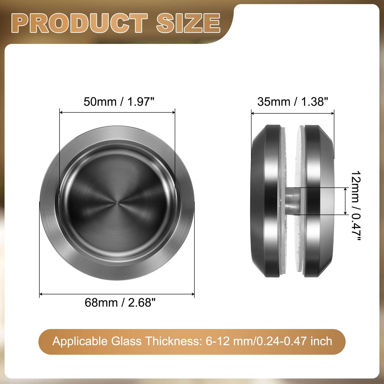 Round Glass Sliding Door Handles, Stainless Steel Back-to-Back Bathroom Handle Pull Knob with Screw for Shower - Medium