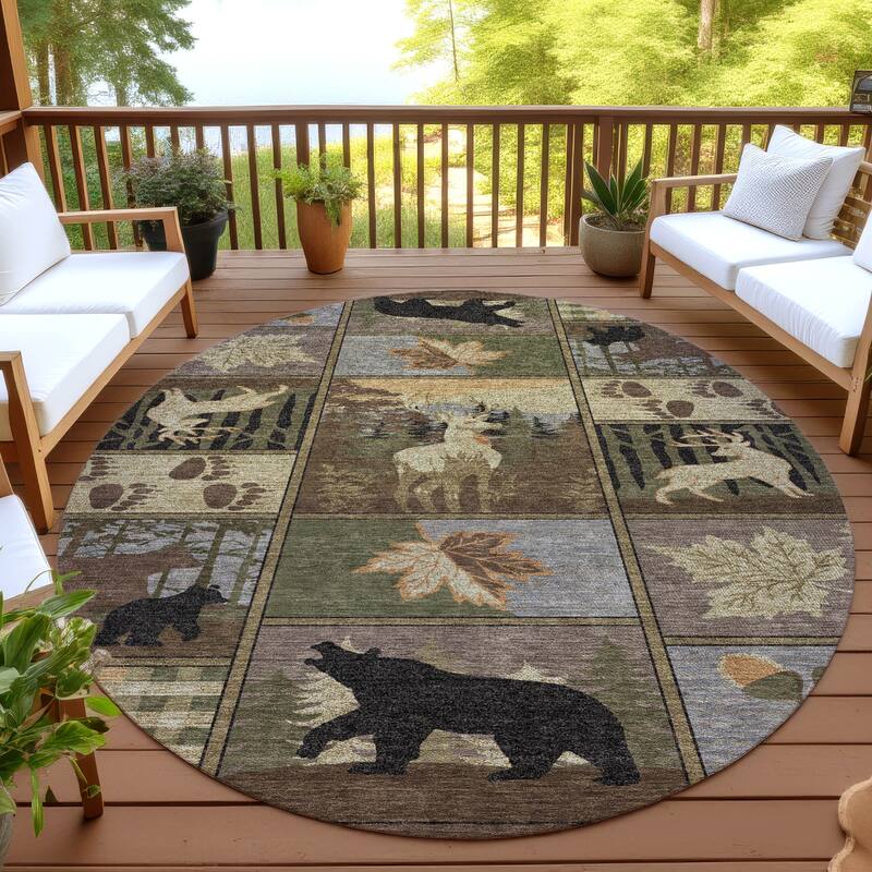 Machine Washable Indoor/ Outdoor Lodge Impressions Chantille Rug - Chocolate - 8' x 8'