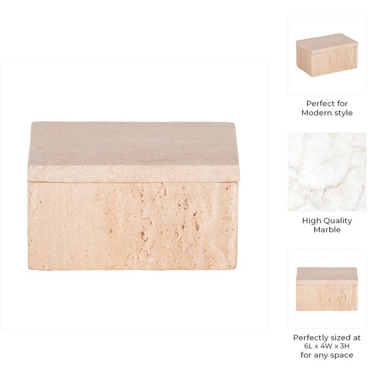 Travertine Decorative Box with Lid - Tan