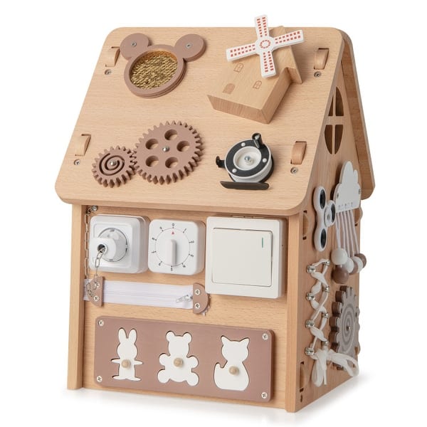 slide 2 of 10, Multi-purpose Busy House with Sensory Games and Interior Storage Space - 12 " x 12" x 16.5"