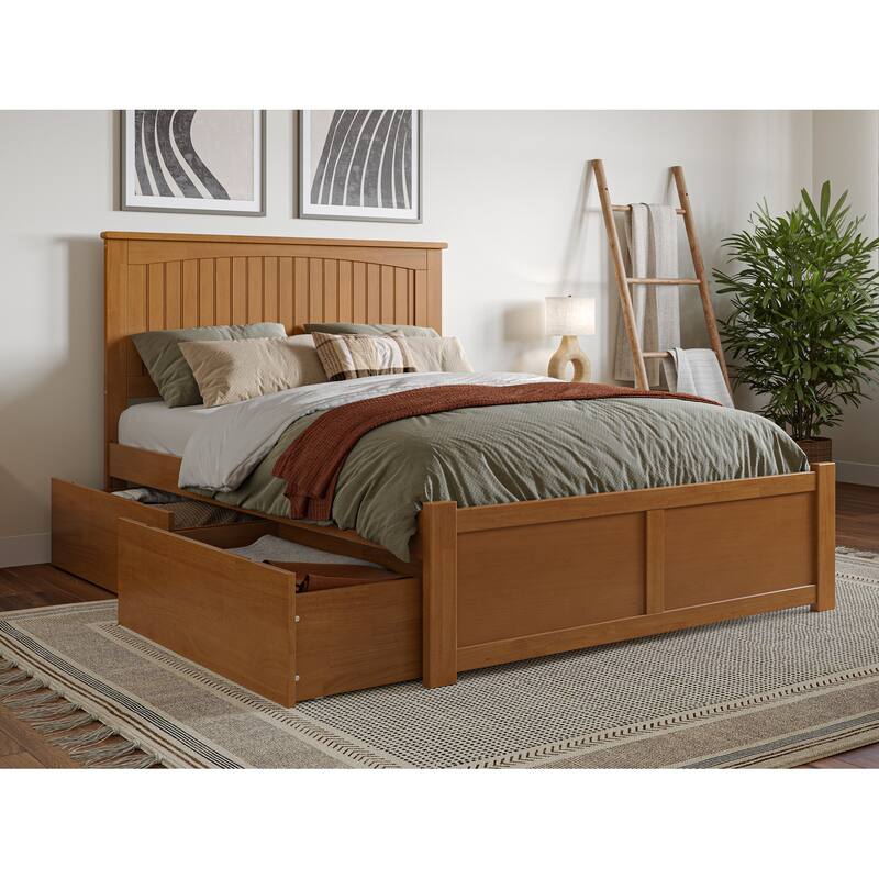 Nantucket Platform Bed with Footboard and Storage Drawers - Light Toffee - Full