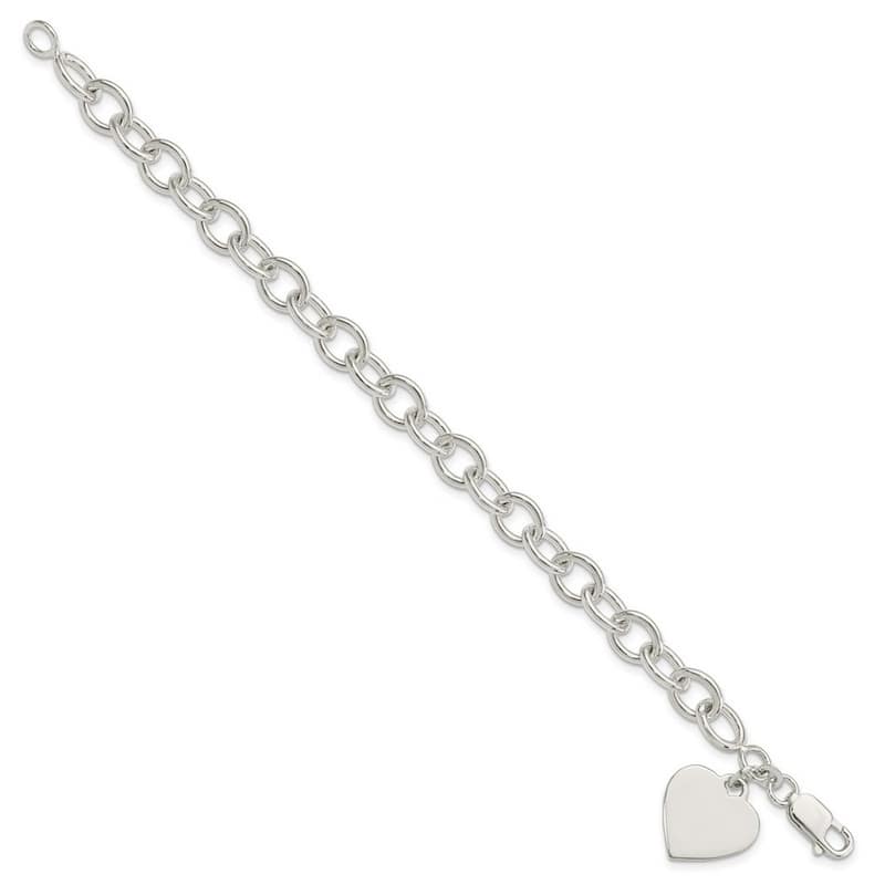 Curata 925 Sterling Silver (Classic or Rhodium) 16mm Engraveable Heart Tag Link Bracelet - 7.25" or 8.25"