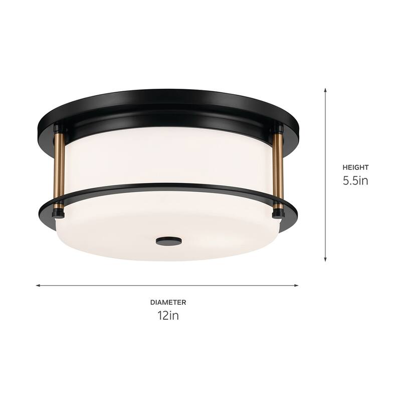 Kichler Lighting Brit 12 in. 2-Light Black and Champagne Bronze Flush Mount Light with Satin Etched Glass