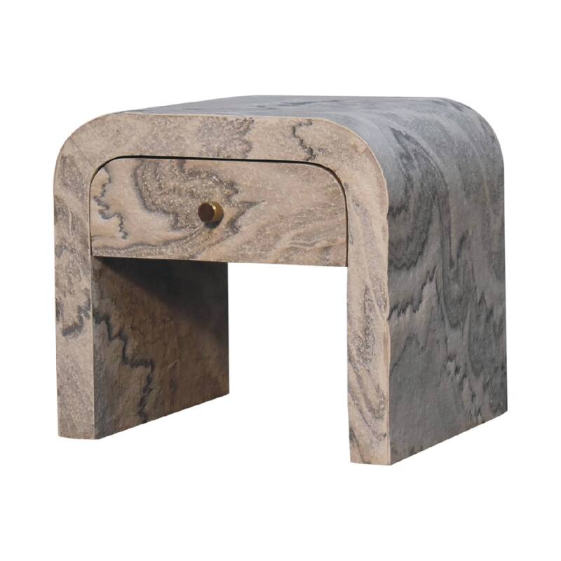 HomeRoots 16" Beige And Gray Faux Marble One Drawer Nightstand