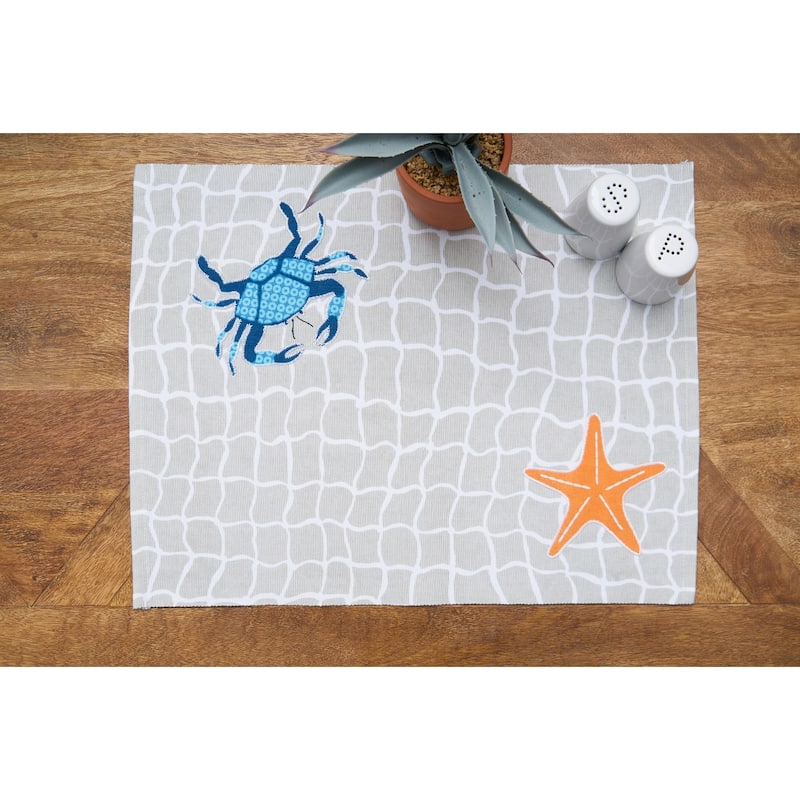 Crab Net Placemats Set of 6 White Coastal Ocean Beach Nautical, 14" x 20"