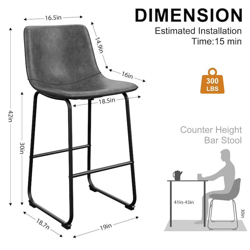 Bar Stools Faux Leather Counter Stools with Back Armless Dining Chairs (Set of 2)
