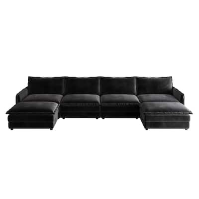 U Shaped Deep Seat Cloud Couch Oversized Corduroy Upholstered Modular Sectional Sofa Couch with 2 Movable Ottomans