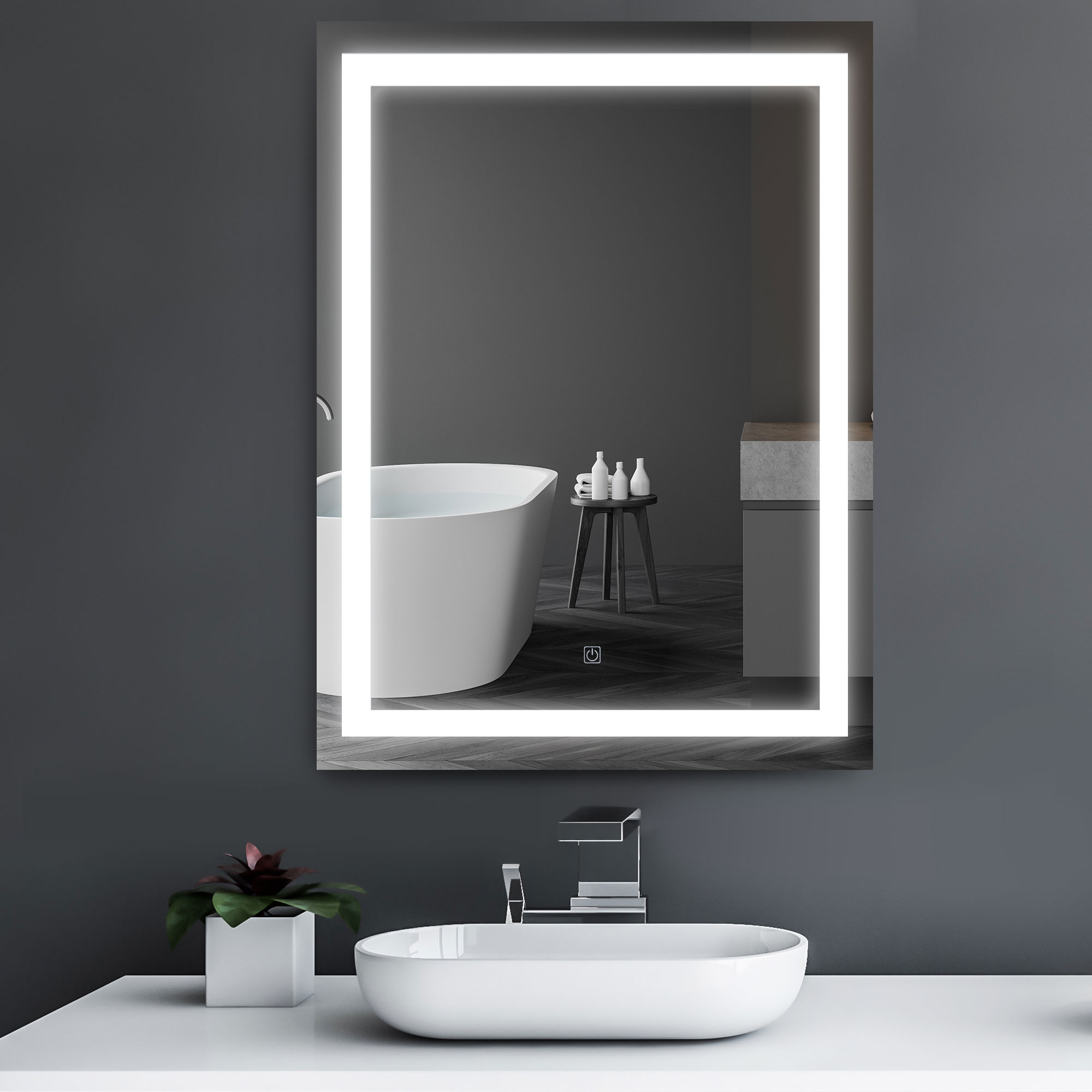 HOMCOM LED Wall Mount Bathroom Vanity Make Up Mirror w Defogger