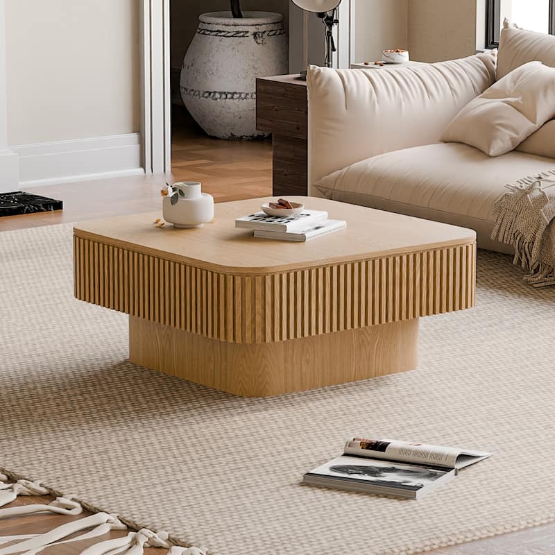 Modern 31.5" Square Coffee Table with Storage Solid Wood Veneered Accent Table for Living Room or Bedroom