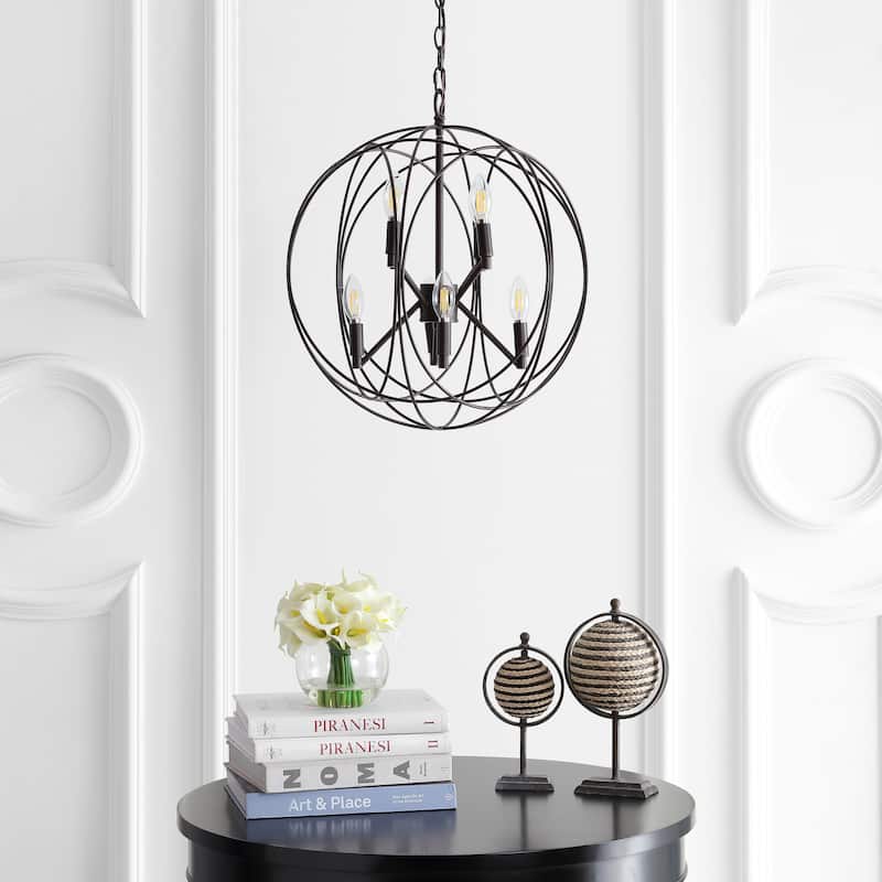 SAFAVIEH Lighting Chantale Adjustable 8-Light Led Brass Pendant - 19.3"x19.5"x26.3-98.3" - Dark Grey - 19Wx19Dx98H