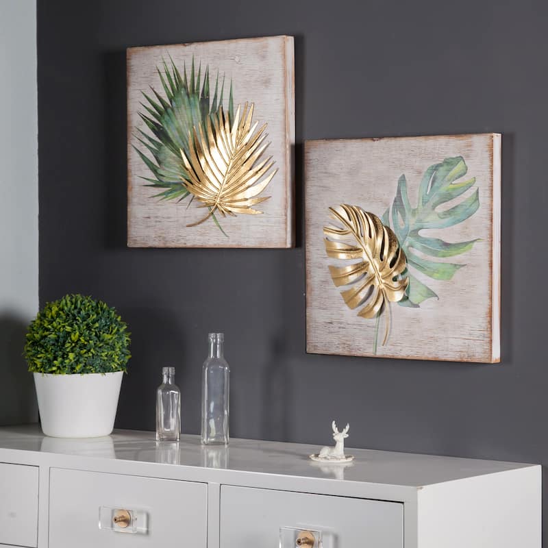 Wood and Metal Tropical Leaf Wall Decor (Set of 2)