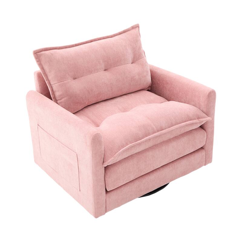 Chenille 360° Swivel Barrel Chair with Memory Foam and Side Pockets