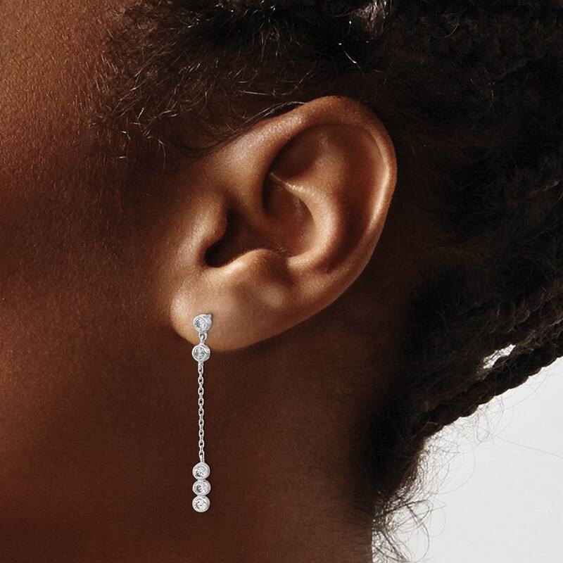 Curata 14k White Gold CZ Cubic Zirconia 36.15x3.15mm Chain Link Long Drop Dangle Earrings