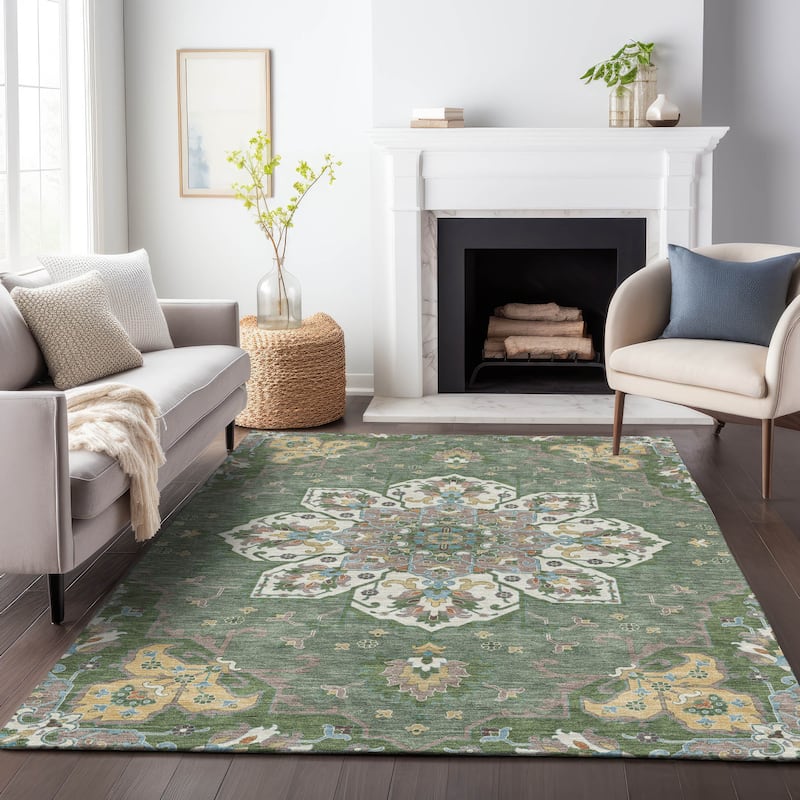Machine Washable Indoor/Outdoor Traditional Heriz Chantille Rug
