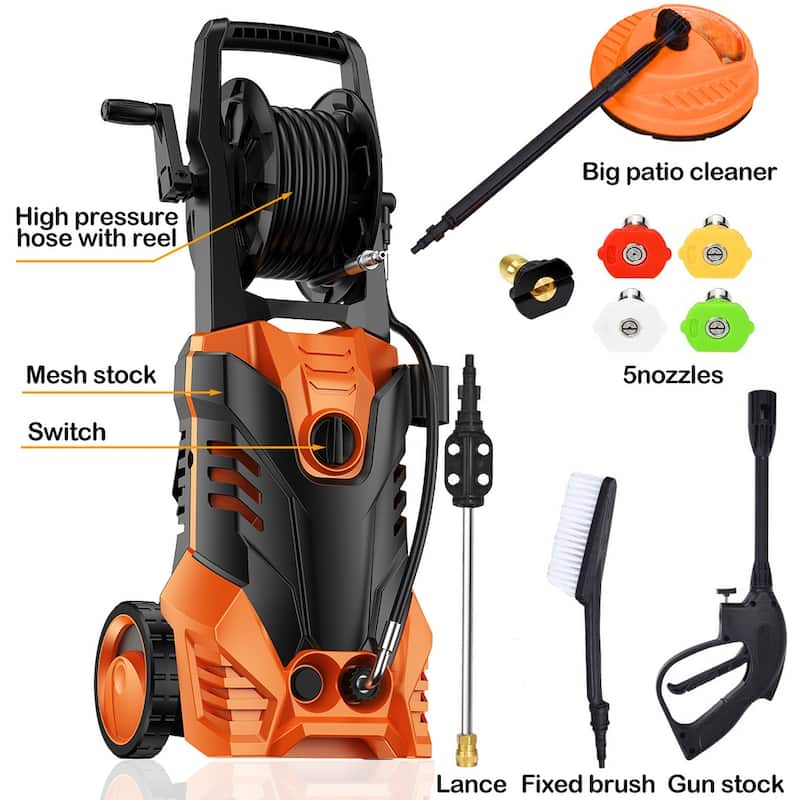 2200W 2.0 GPM Electric Pressure Washer with 5 Nozzles
