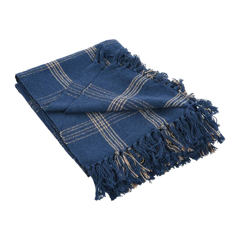Recycled Cotton Blend Throw Blanket with Fringe