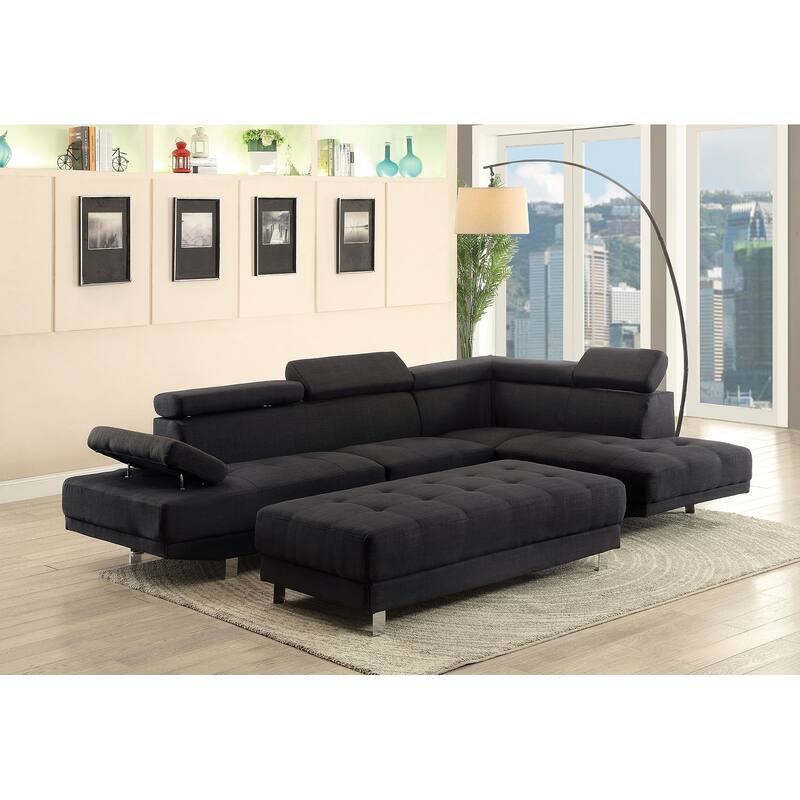 Linen Upholstered Tufted Ottoman - 57" - Black