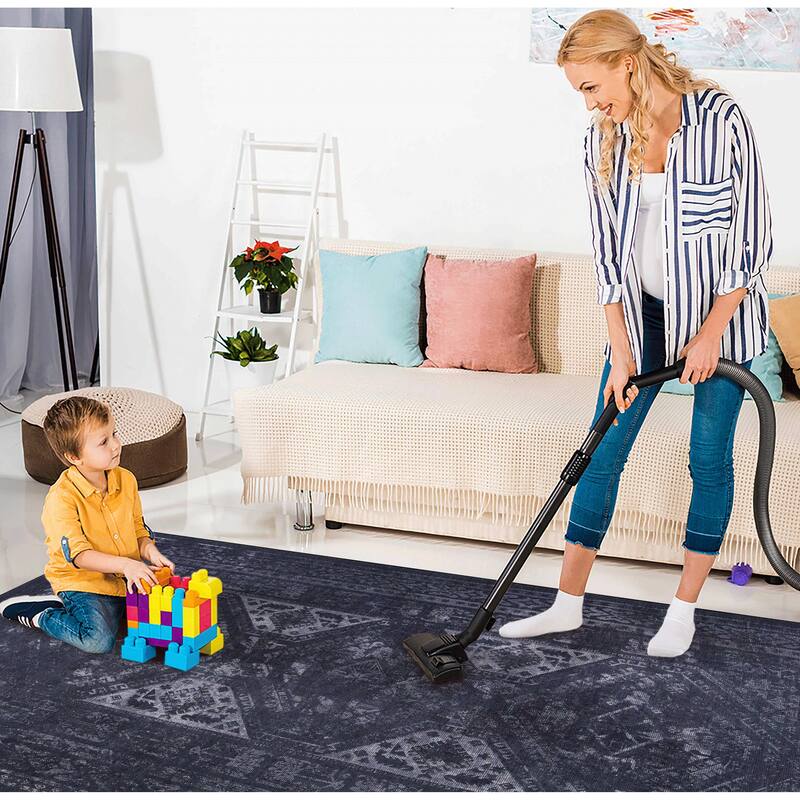 MAVAL Black Washable Rug 2'6'' x 10' Non-Shedding Runner Rug - 120" D x 30" W x 0.14" H